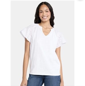White Eyelet Sleeve Top